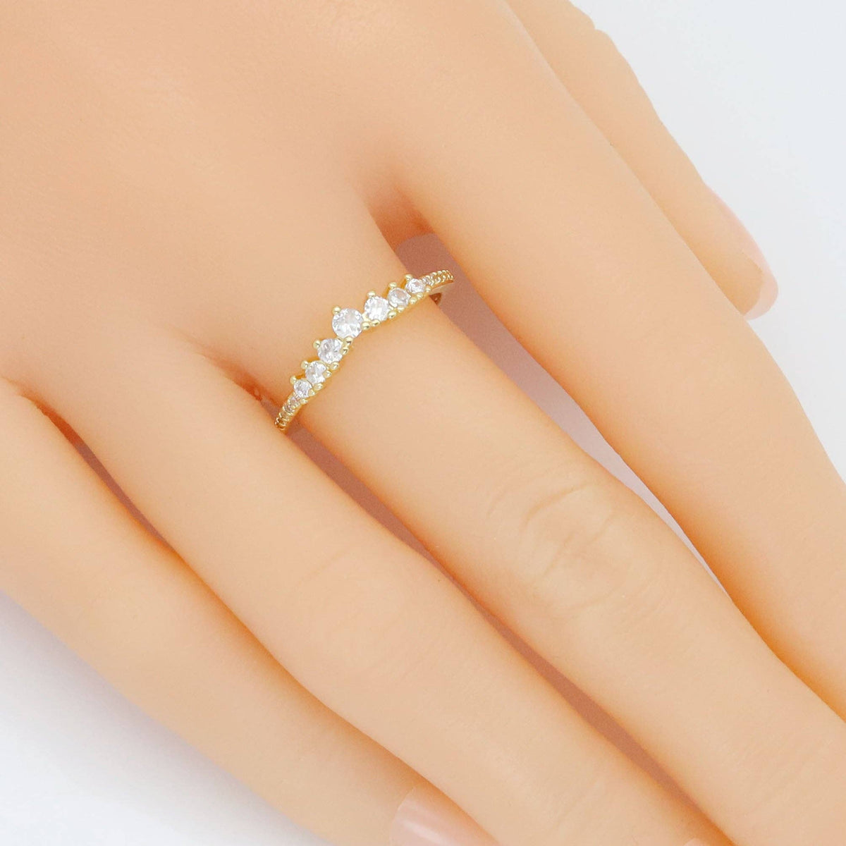 Gold Clear CZ Thin Point Line Adjustable Ring, Sku#LD598