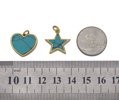 Gold Turquoise Heart  Star Charm, Sku#L656