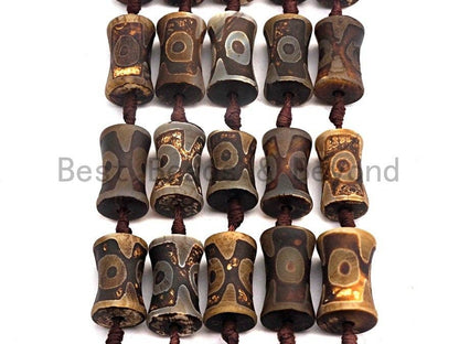 1pc/12pc  Etched Tibetan agate Spool Beads, Dzi Agate Beads, Chunky Tibetan Agate,Dark Brown Agate Beads, 15x22mm, sku# U518