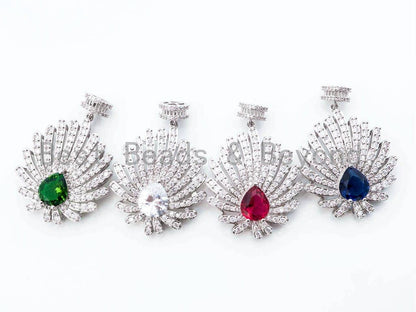 CZ Micro Pave Flower pendant with Teardrop Stone, SKU#L212