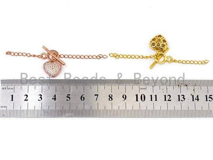 1set, CZ Micro Pave Heart Shaped Toggle Clasp, CZ Pave Gold,Silver,Black,Rose Gold Toggle Clasp for Jewelry Making, 13mm, sku#AA2