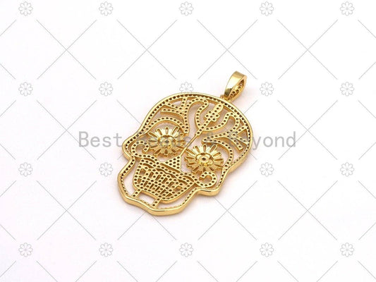 CZ Micro Pave Hollow Out Skull Shape Pendant, Sku#L635