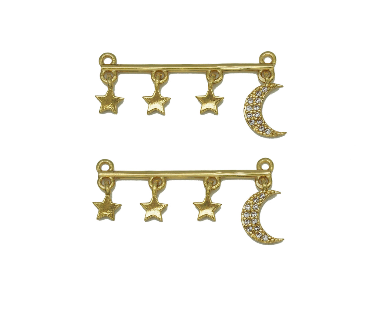 CZ Crescent Moon Star Connector Charm, Sku#L665