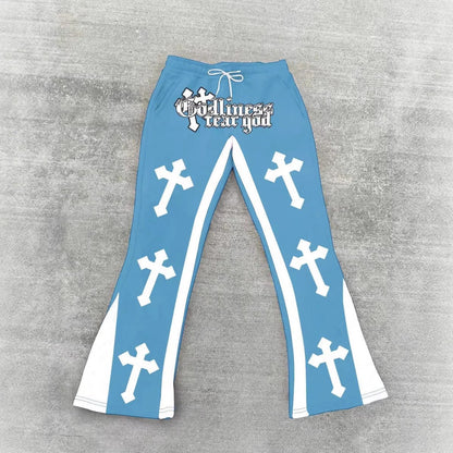 Retro Letter Print Mens Loose Casual Pants