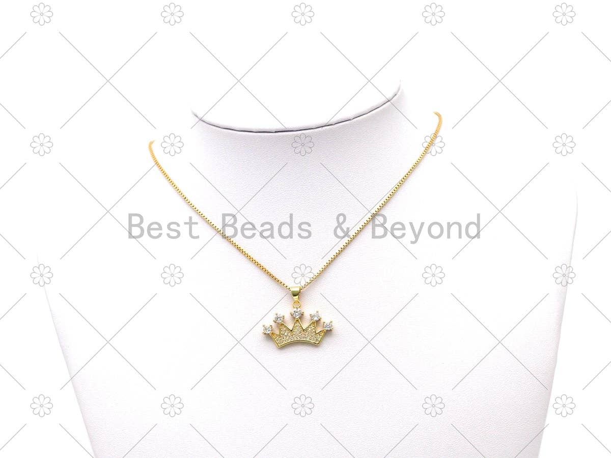CZ Micro Pave Crown Shape Pendant, 18K Gold Filled Big CZ Cr