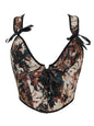 New French-style Oil Painting Inspired Front-tie Fishbone Waist Cincher