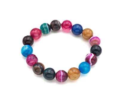 Colorful Banded Agate Stretch Bracelet,Sku#EF11