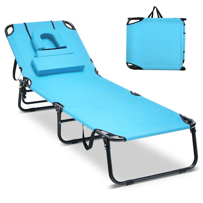 Beach Chaise Lounge Chair with Face Hole and Removable Pillow