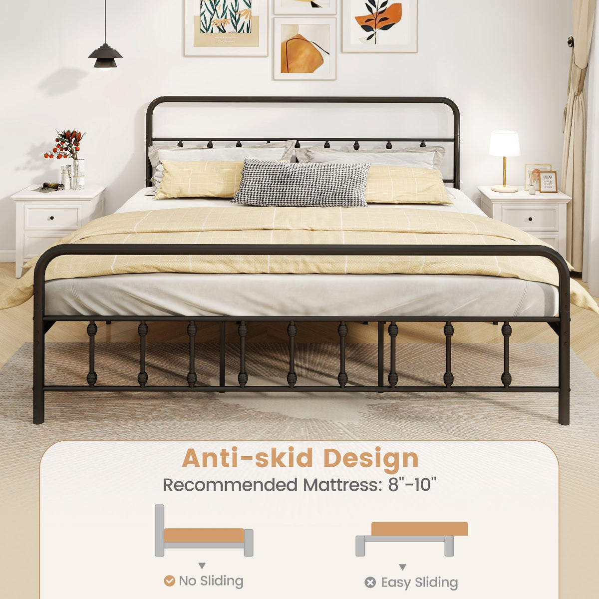 Bed Frame with Headboard and Under Bed Storage Black