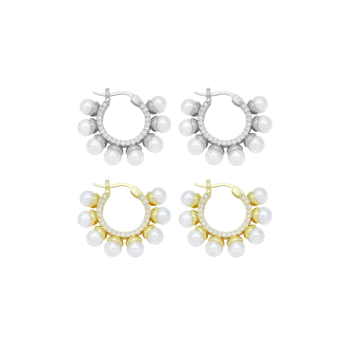 White Pearl CZ Around Hoop Earrings, Sku#A402