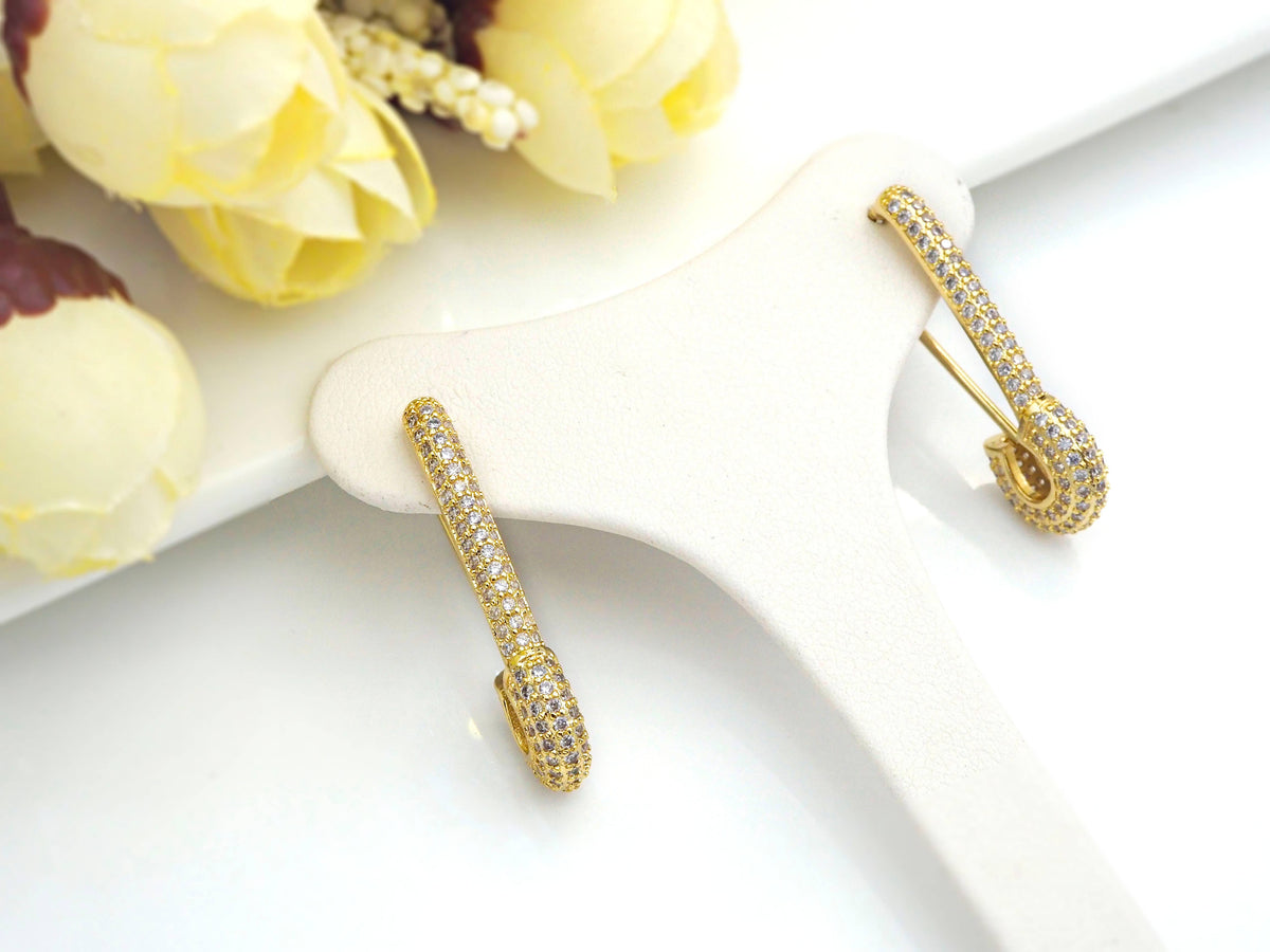 CZ Pave Safety Pin Dangle Earrings, X150