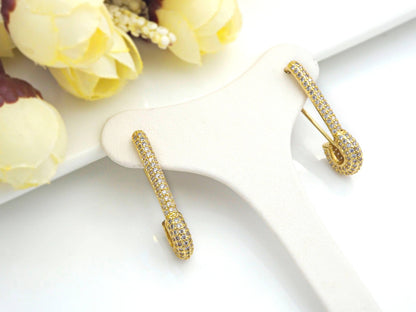 CZ Pave Safety Pin Dangle Earrings, X150