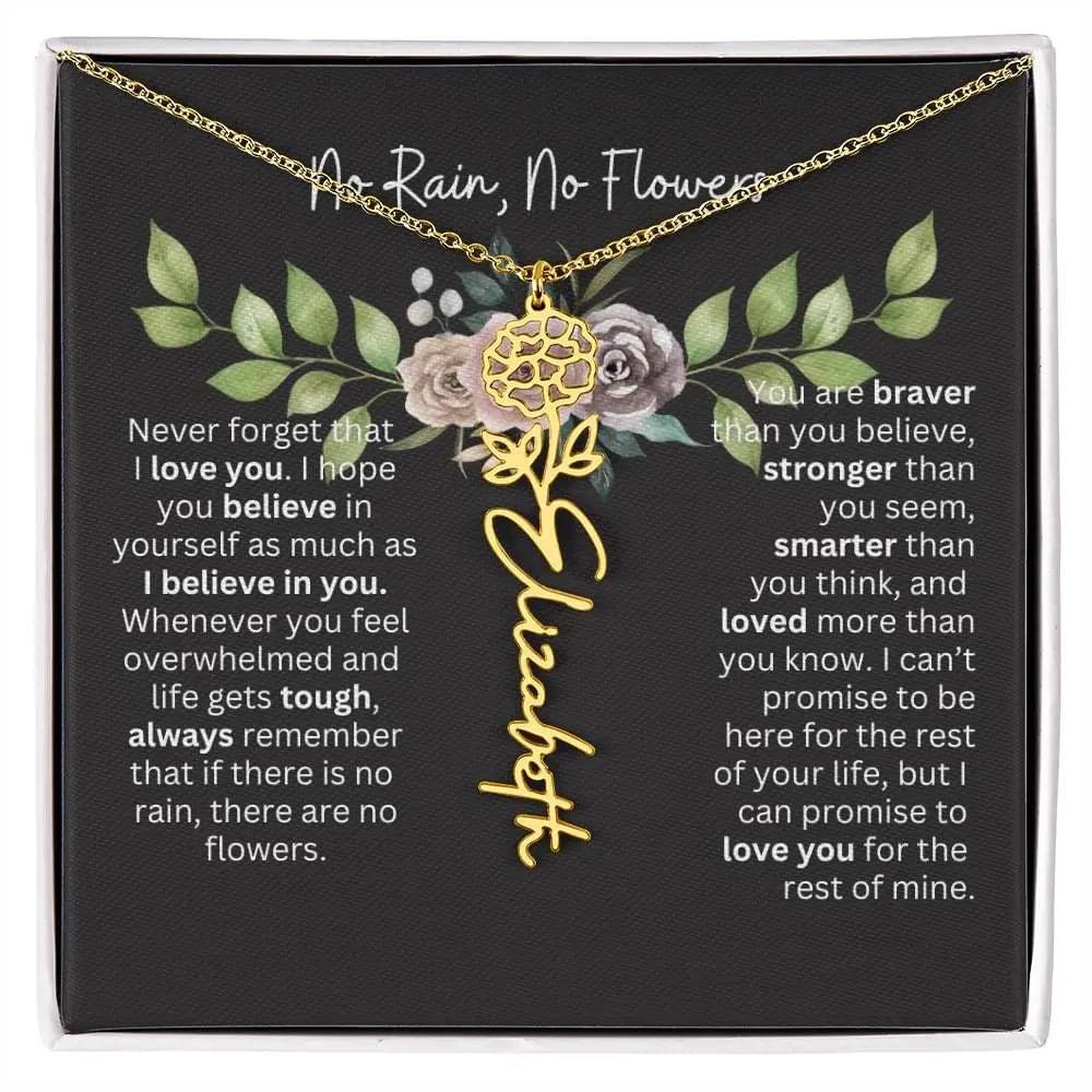 Birth Flower Necklace With Name I No Rain - No Flowers | Elegant Gift for Daughter