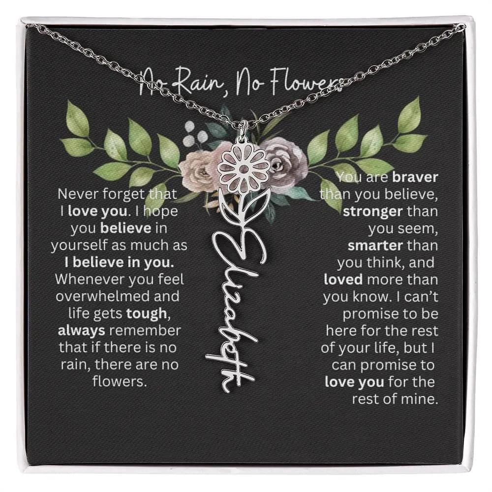 Birth Flower Necklace With Name I No Rain - No Flowers | Elegant Gift for Daughter