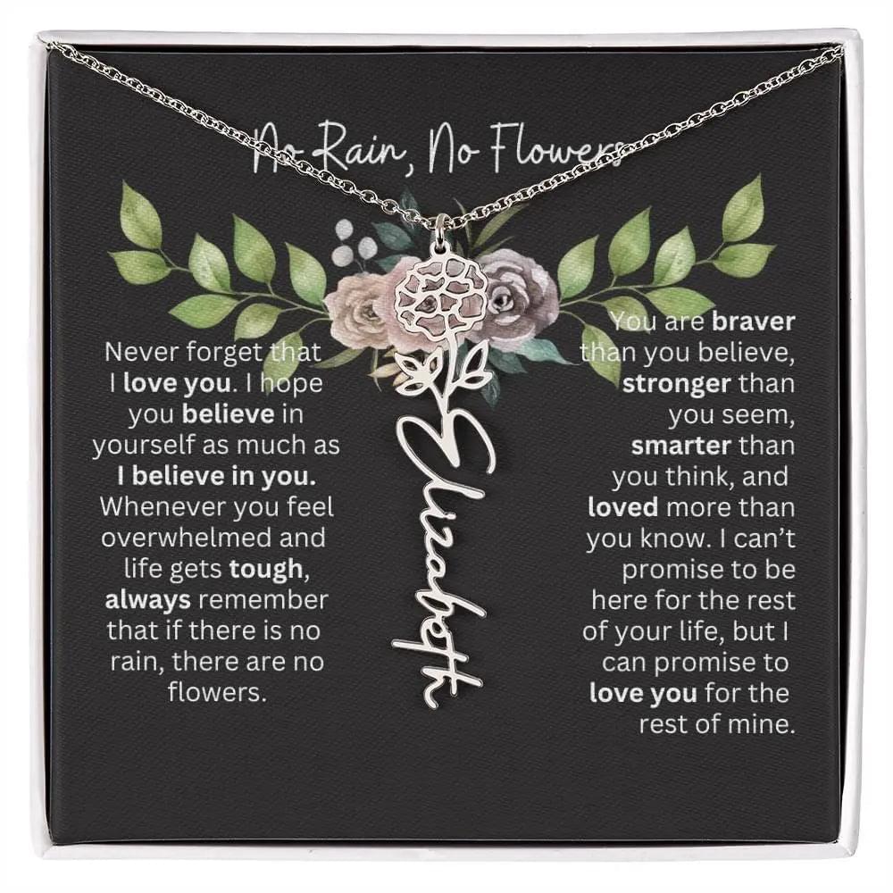 Birth Flower Necklace With Name I No Rain - No Flowers | Elegant Gift for Daughter