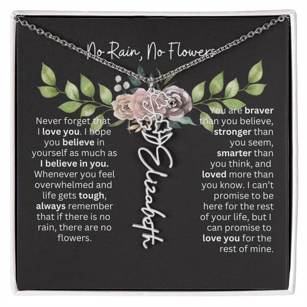 Birth Flower Necklace With Name I No Rain - No Flowers | Elegant Gift for Daughter