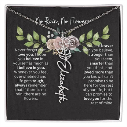Birth Flower Necklace With Name I No Rain - No Flowers | Elegant Gift for Daughter