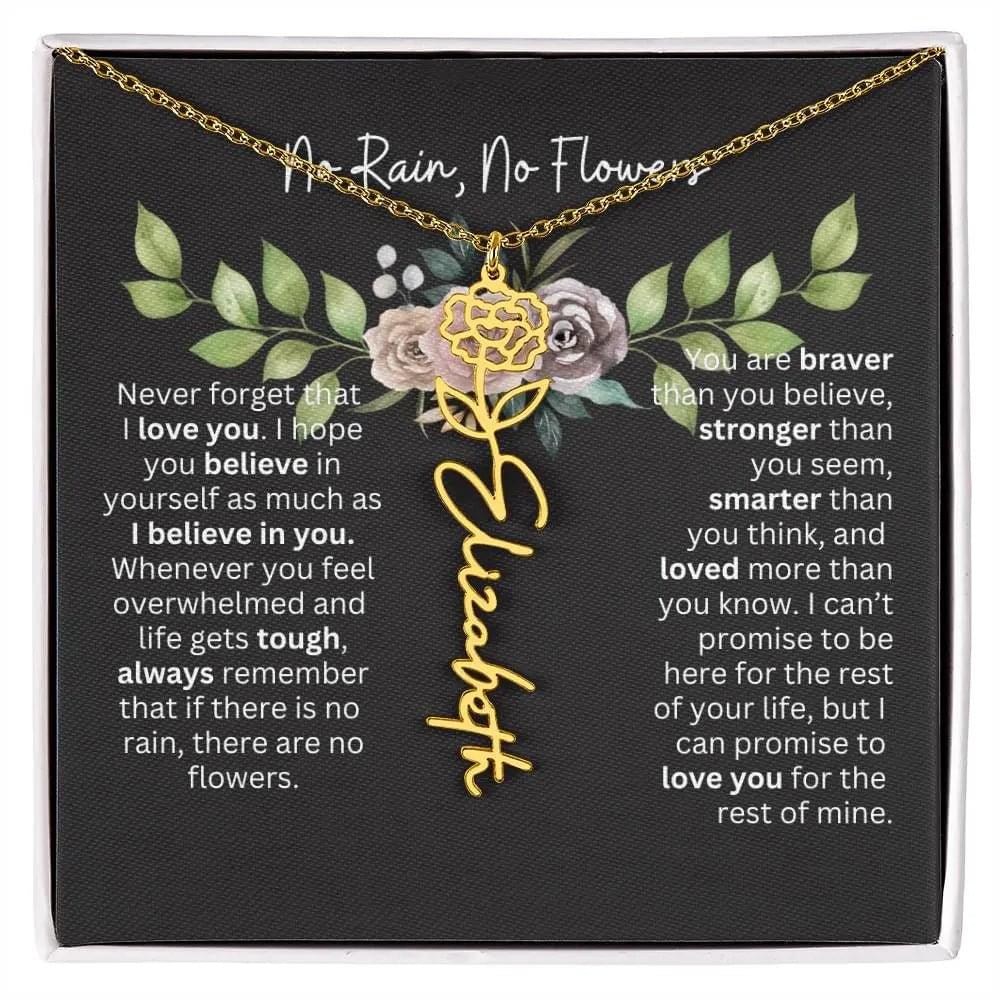 Birth Flower Necklace With Name I No Rain - No Flowers | Elegant Gift for Daughter