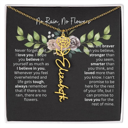 Birth Flower Necklace With Name I No Rain - No Flowers | Elegant Gift for Daughter