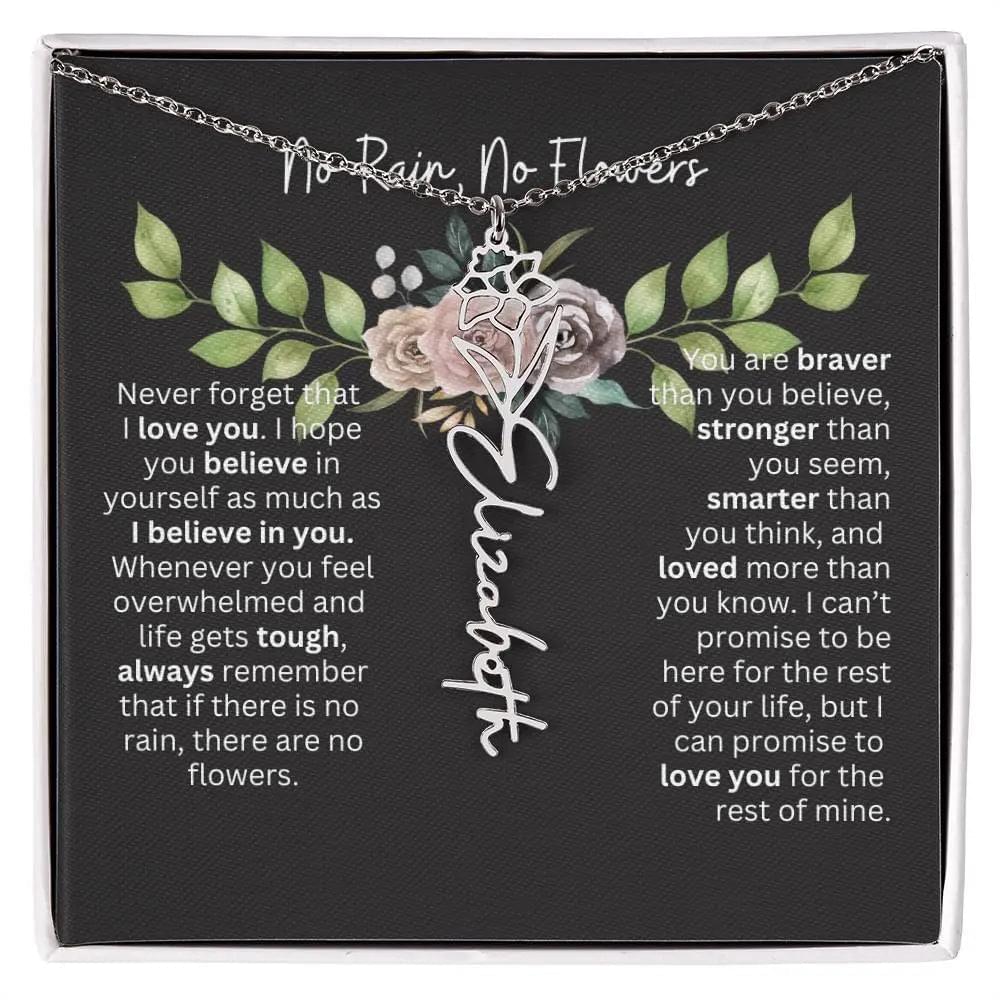 Birth Flower Necklace With Name I No Rain - No Flowers | Elegant Gift for Daughter