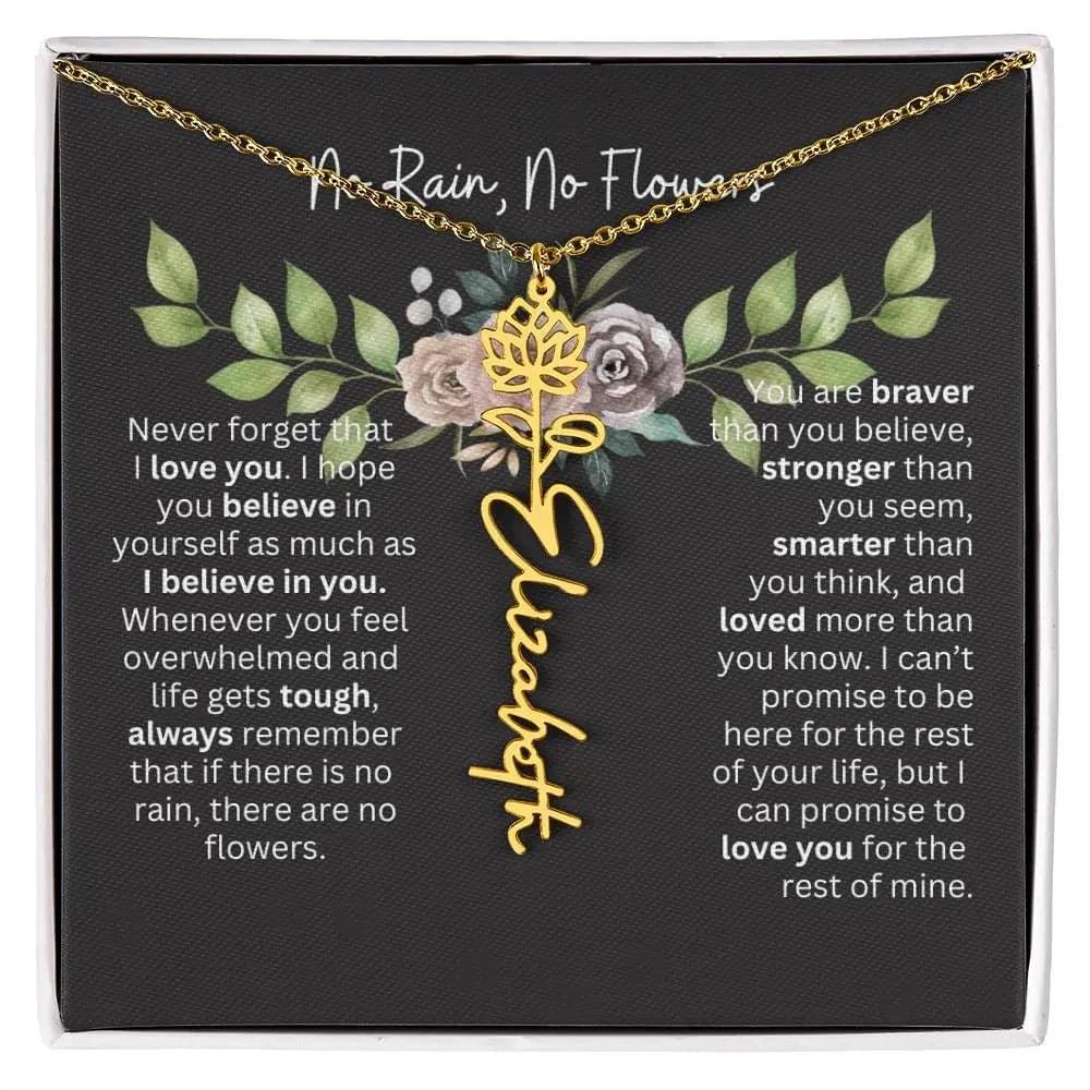 Birth Flower Necklace With Name I No Rain - No Flowers | Elegant Gift for Daughter