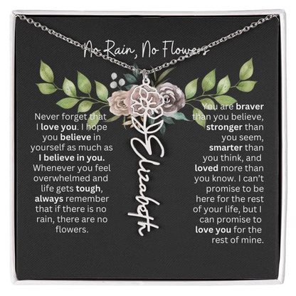 Birth Flower Necklace With Name I No Rain - No Flowers | Elegant Gift for Daughter