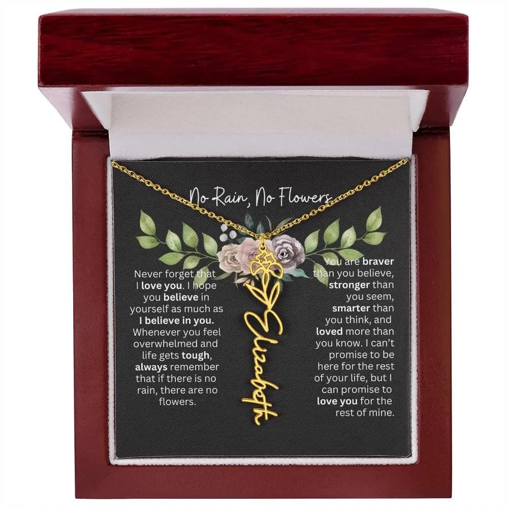 Birth Flower Necklace With Name I No Rain - No Flowers | Elegant Gift for Daughter