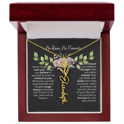 Birth Flower Necklace With Name I No Rain - No Flowers | Elegant Gift for Daughter