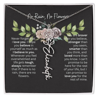 Birth Flower Necklace With Name I No Rain - No Flowers | Elegant Gift for Daughter