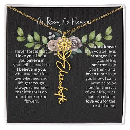 Birth Flower Necklace With Name I No Rain - No Flowers | Elegant Gift for Daughter