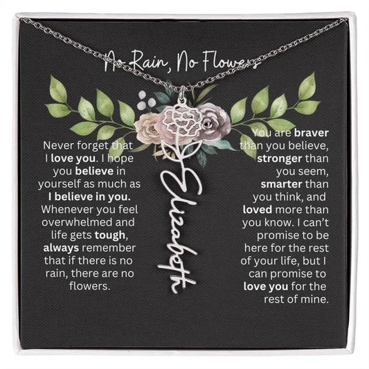 Birth Flower Necklace With Name I No Rain - No Flowers | Elegant Gift for Daughter