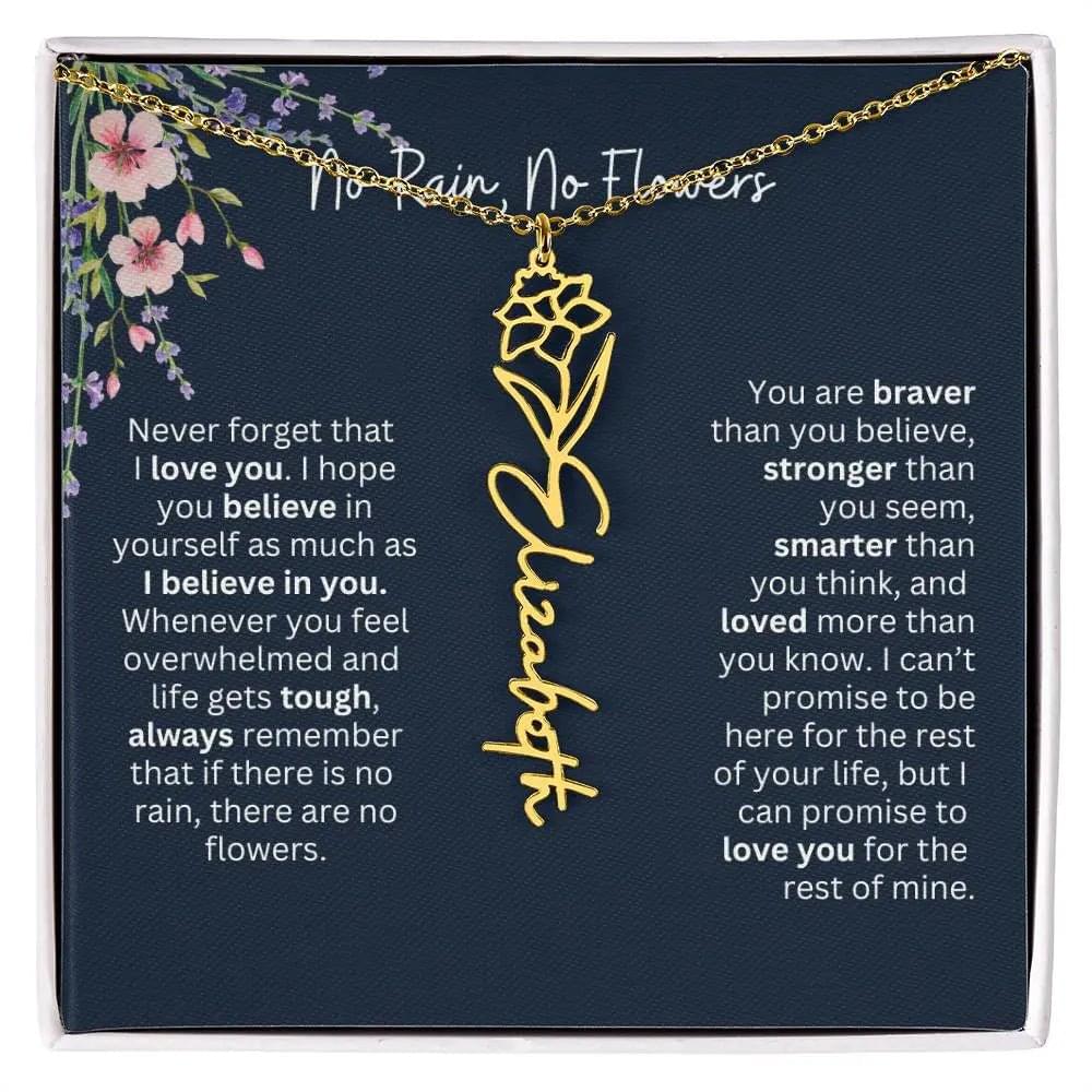 Birth Flower Necklace With Name I No Rain - No Flowers | Unique Jewelry for Daughter from Dad