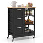 Kitchen Island Cart on Wheels with Rubber Wood Top and 3 Drawersand Removable Tray