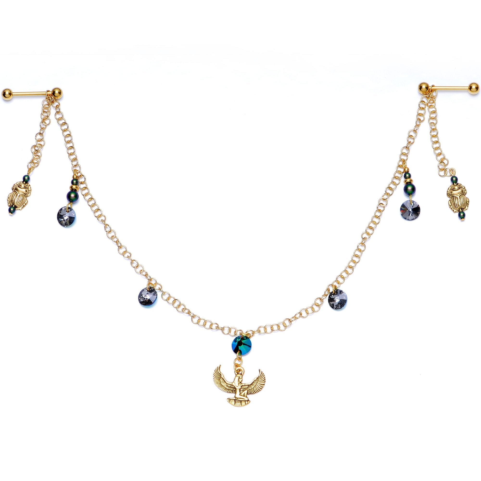 Egyptian Goddess Dangle Nipple Chain Created with Crystals