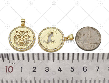 CZ Hollow Out Leopard/Tiger Head Charm, Sku#LK572