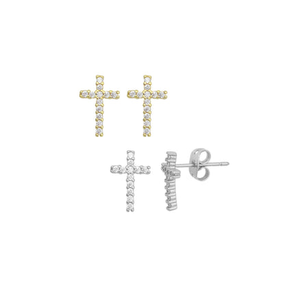 CZ Micro Pave Cross Shape Stud Earring , 18K Gold Filled Latch Back Earrings, Cross Earring, Sku#LD177