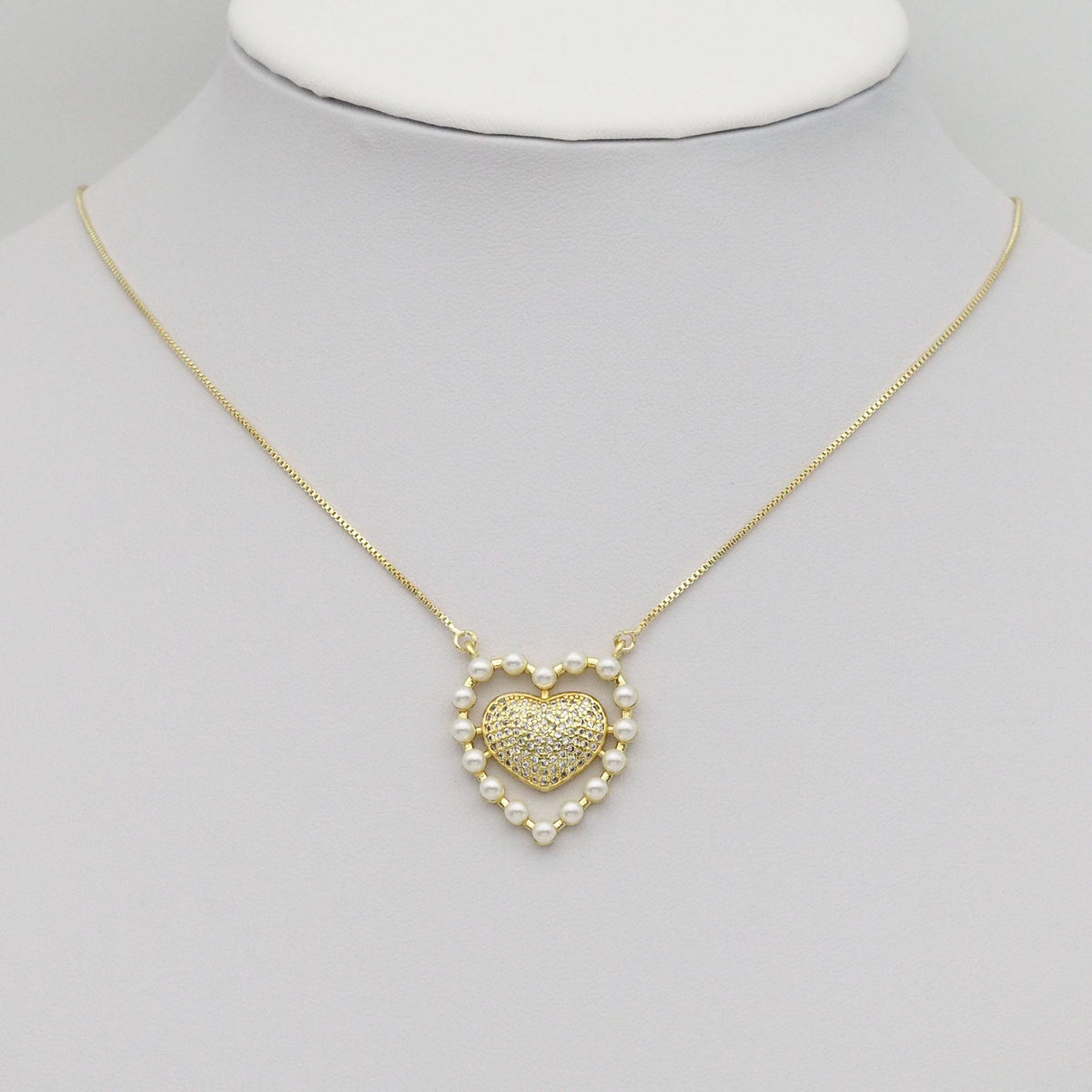 Gold CZ Pearl Edge Heart Pendant, Sku#LK883