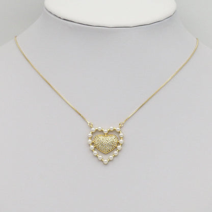 Gold CZ Pearl Edge Heart Pendant, Sku#LK883