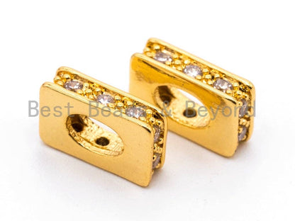 CZ Micro Pave Large Hole Rectangle Spacer Beads, Cubic Zirconia Big Hole Spacer Beads, Large Hole Spacer, 1pc/2pcs, sku#C55