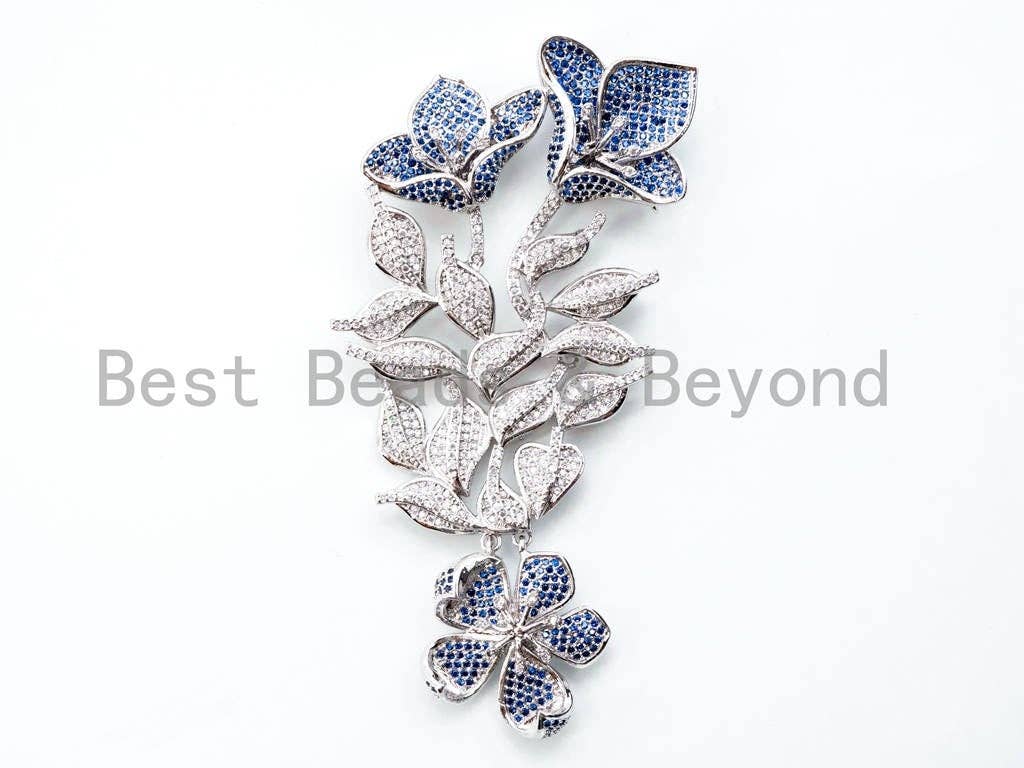 Large CZ Pave Cobalt/Green/Fuchsia Flower Pendant, sku#L170