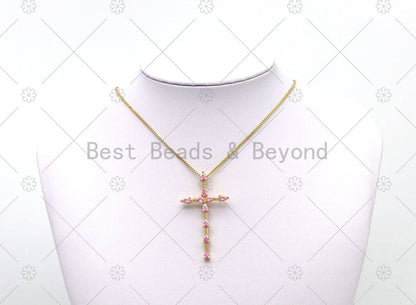 Pink CZ Cross Charm, Sku#LK540