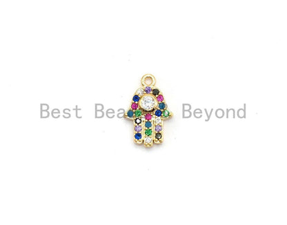 CZ Micro Pave Multi Color Hamsa Hand Pendant, Hamsa Hand Shaped Pave Pendant, Gold plated, 9x13mm, Sku#B114