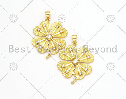 CZ Micro Pave Clover Shamrock Shape Pendant/Charm, Sku#LK374