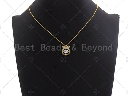 18K Gold Micro CZ Pave with Big CZ Crown Pendant, Gold Crown Charm,  Crown Beads, Jewelry Findings, 14x20mm, sku#LK47