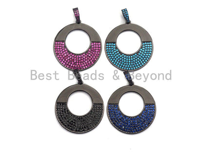 Colored CZ Micro Pave Round Hollow out Pendant, Fuchsia/Black/Cobalt CZ Pave pendant, Frame Shape Pendant, 30x40mm, sku#X101