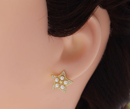 Mother of Pearl Five Point Star Stud Earrings, Sku#LD237