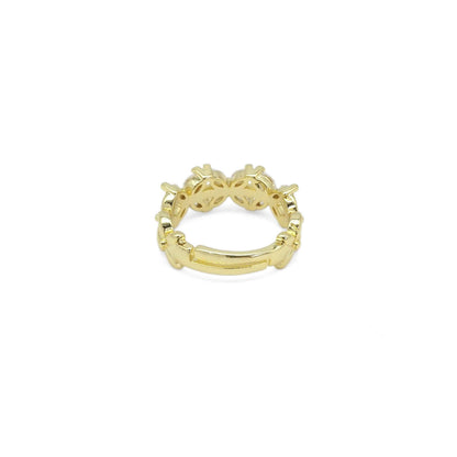 Gold Clear Crystal Flower Adjustable Ring, Sku#LD442
