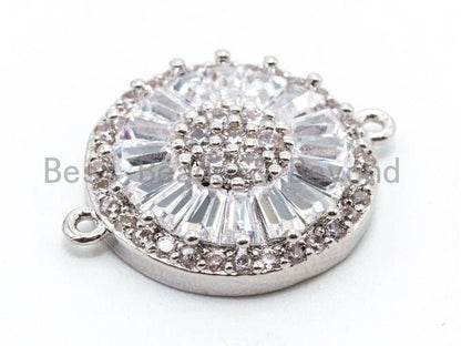 CZ Micro Pave Clear Crystal Evil Eyes Coin Connector for Bracelet/Necklace, Cubic Zirconia Space Connector Link, 14x18mm, 1pc, sku#A53
