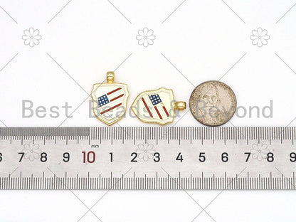 US Flag On Shield Shape Enamel Pendant, 18K Gold Filled Flag Charm, Necklace Bracelet Charm Pendant,18x25mm, Sku#LK439