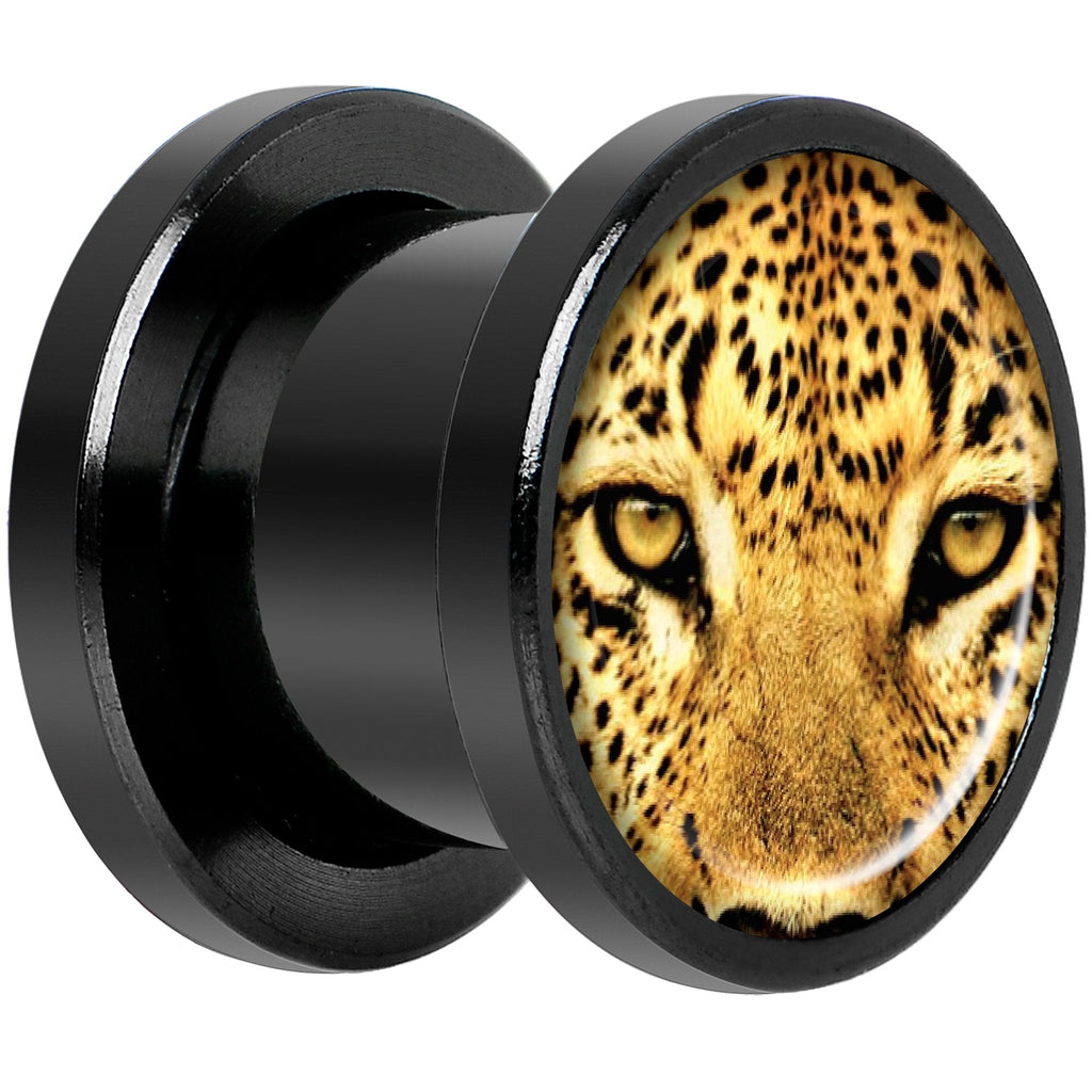 Full Color Leopard Eyes Black Anodized Screw Fit Plug Set 00G
